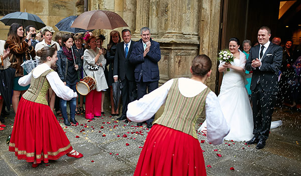 Basque dances outside the Church in Donosti, Gipuzkoa